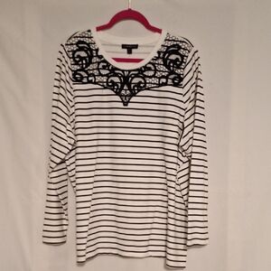 Lane Bryant Black and White Striped Long Sleeve Top